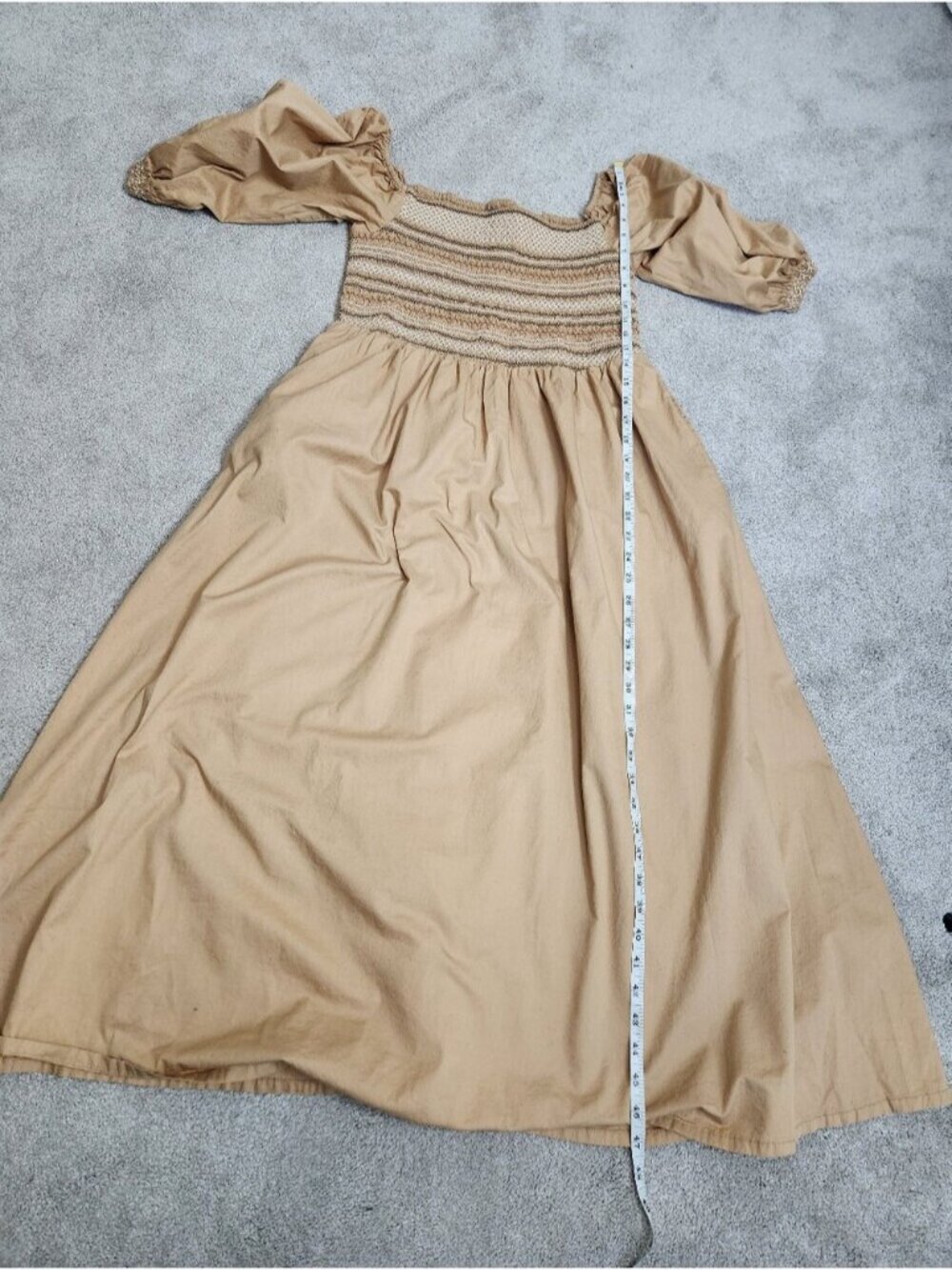 100 % Cotton Summer Dress Midi Size Large Smocked Puff Sleeves Milkmaid Coquette - Picture 7 of 11